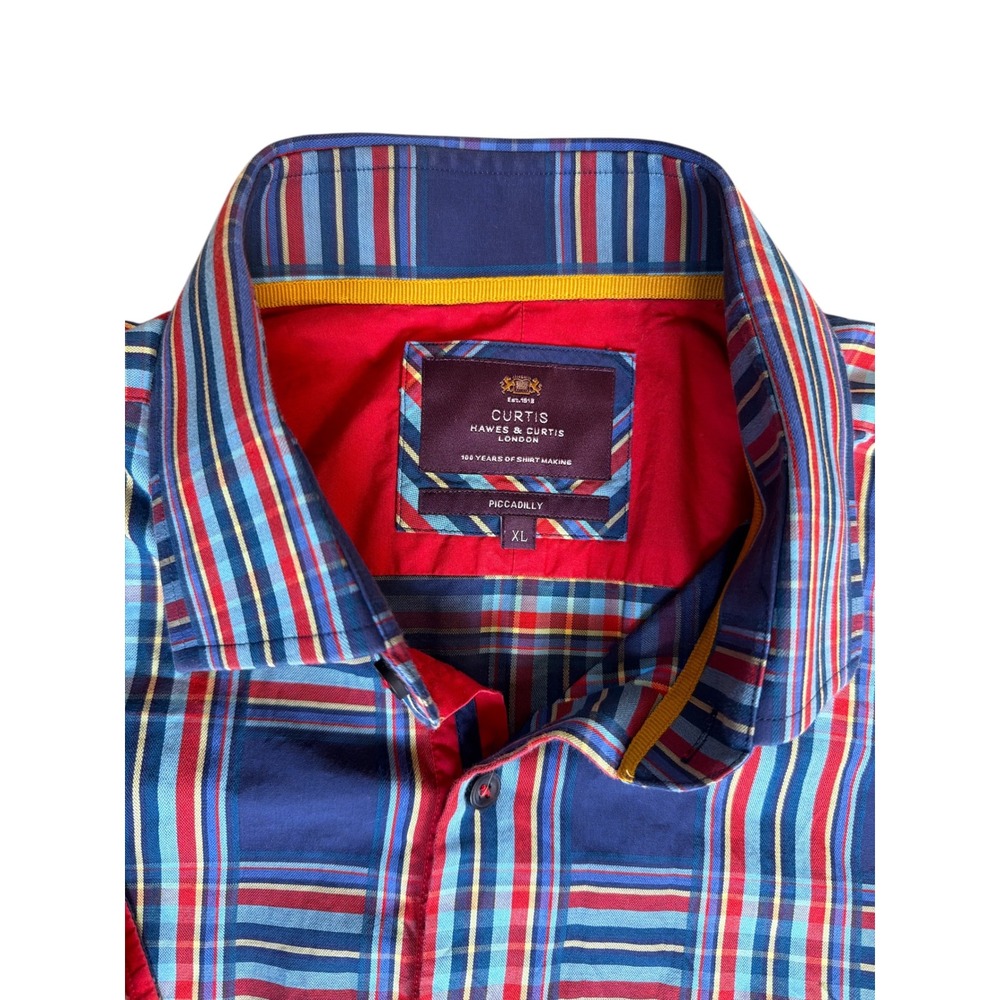 Hawes & Curtis London Piccadilly Men's Plaid Button Down Shirt XL Blue Red Green - Picture 2 of 5